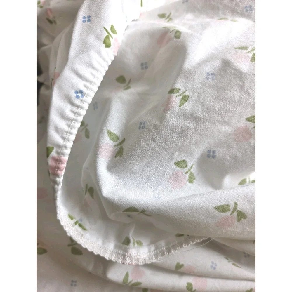 Vintage Springmaid Pink Tulip Full Fitted Sheet White Cottage Core